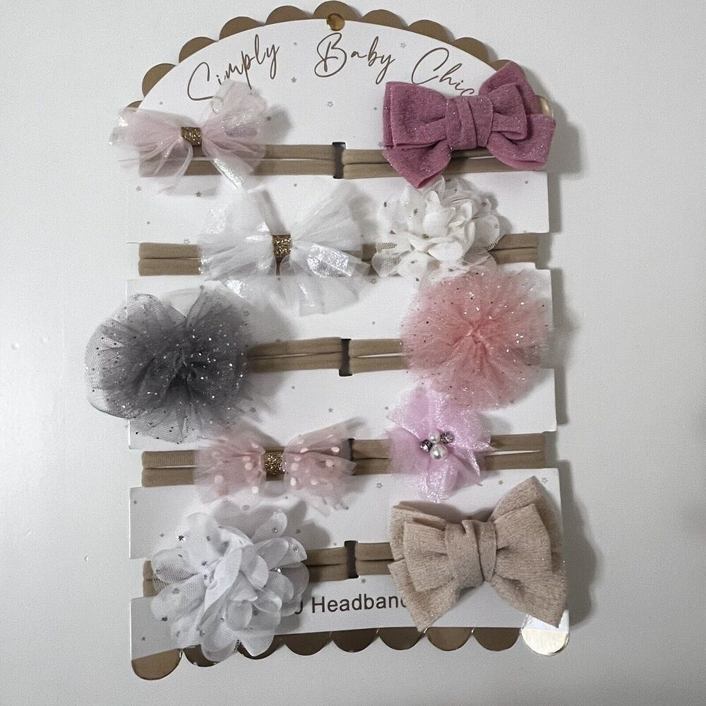 Danbar Simply Baby Chic Hair Bow Headbands Set of 10 NEW